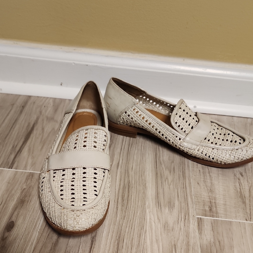 Franco Sarto Cream Perforated Loafers